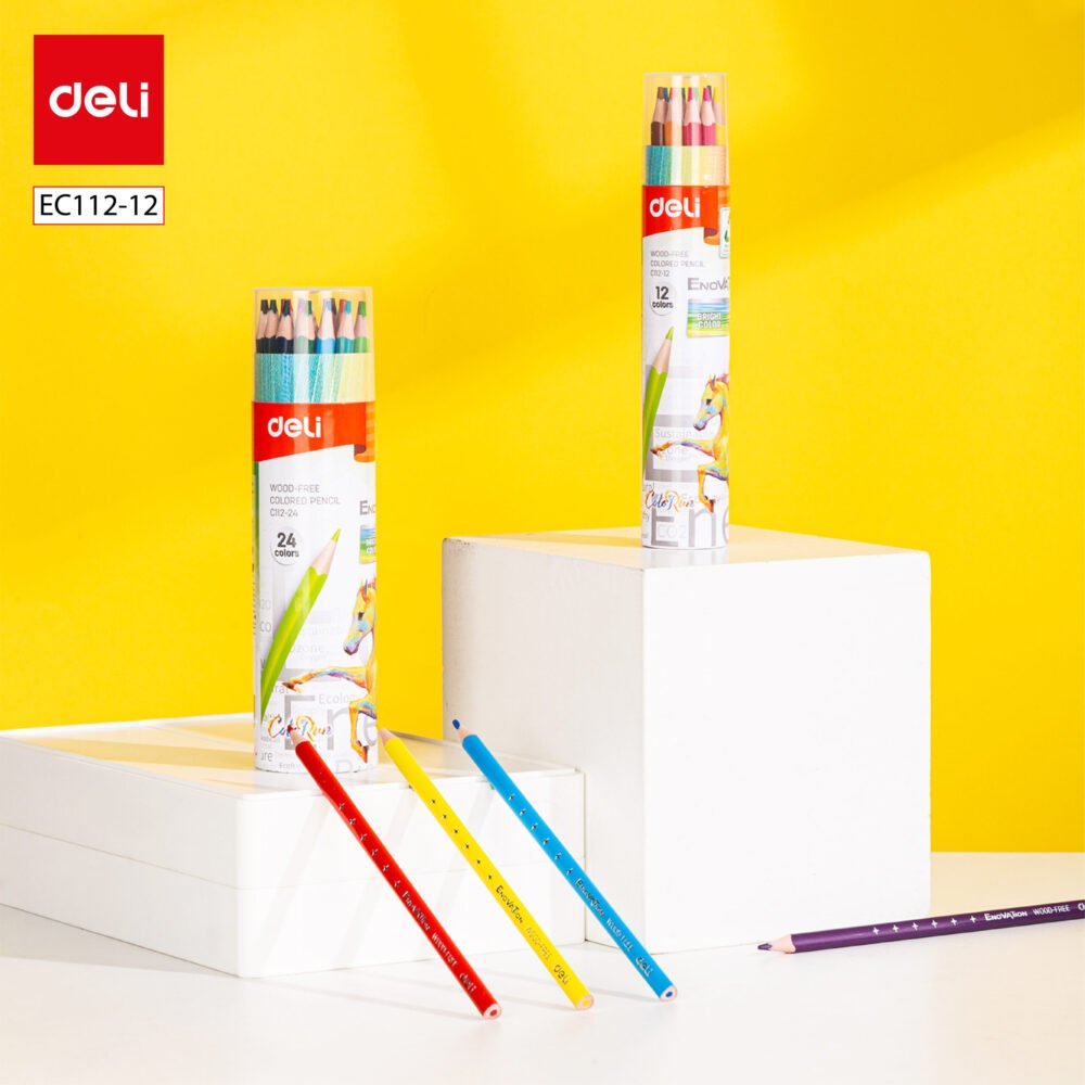 ديلي أقلام تلوين بلاستيك طويل - إينوڤيشن علبة اسطوانية - 12 لون EC112-12